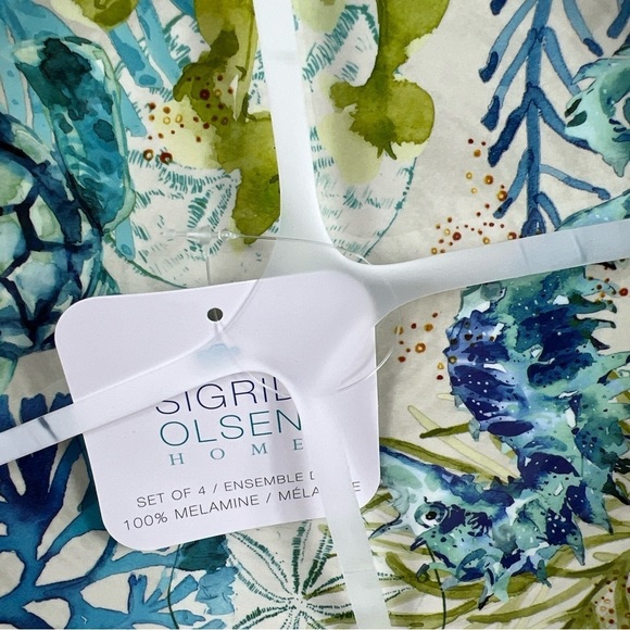 Sigrid Olsen Melamine Dinner Plates Sea Life Coastal Blue Green 11" Set 4 NEW - Picture 6 of 6